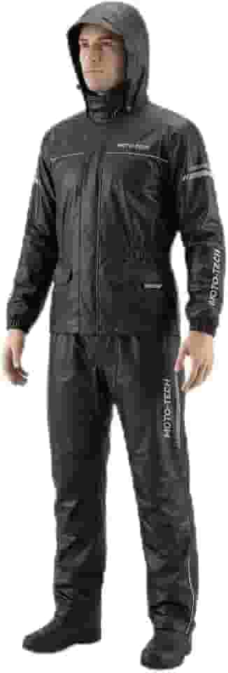 Capa de chuva motoqueiro com capuz: conjunto jaqueta+calça. Impermeável, leve confortável