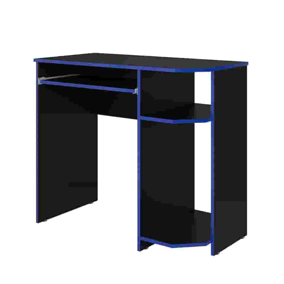 Mesa Gamer para Computador com Porta-Teclado e Prateleiras Office Jogos (PRETO/AZUL)