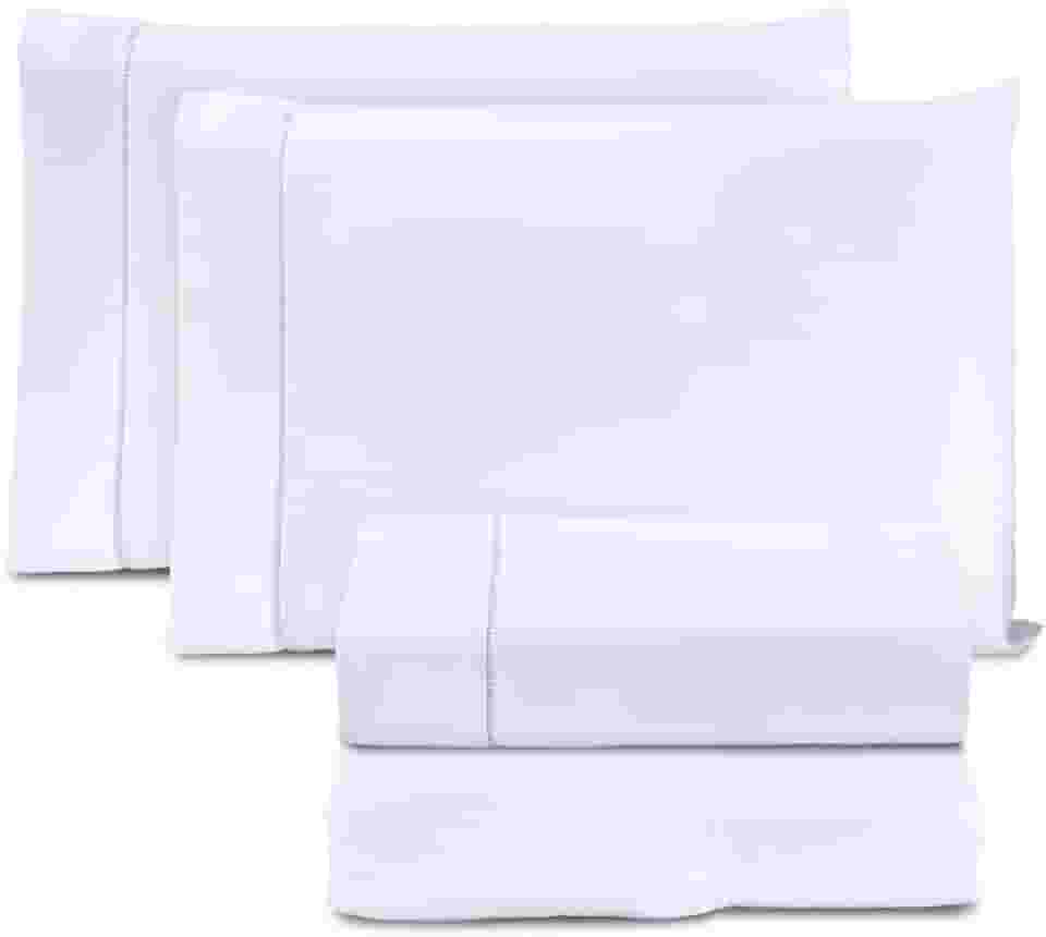 Jogo de Cama Casal Queen Percal 400 Fios Ponto Palito 04 Peças, Antiácaro, Não faz bolinha Toque Extra Macio (branco)