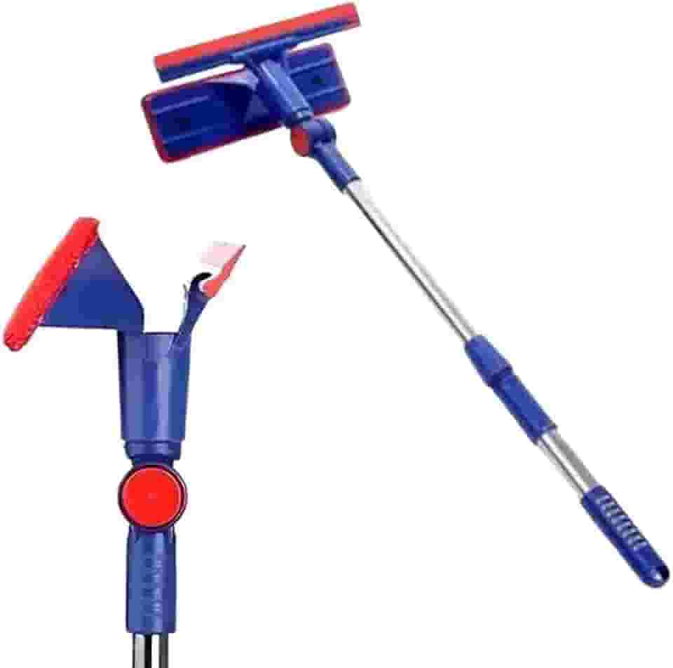 Rodo Mágico Limpa Vidros e Janelas 2 em 1 - Cabo Ajustável de Metal, Cabeça Articulada, Limpeza Prática