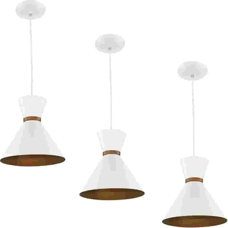 Kit 3 Pendentes Berlin 21cm Mesa Balcão Gourmet Branco/Cobre