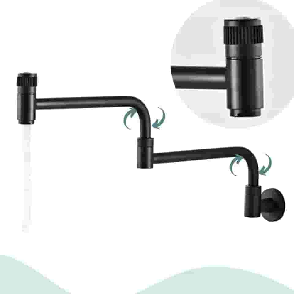 Torneira Cozinha de Parede Articulavel Gourmet Comprida Metal com Giro de 360 Cor Preto Fosco Pia Cuba Fogão (Preto)