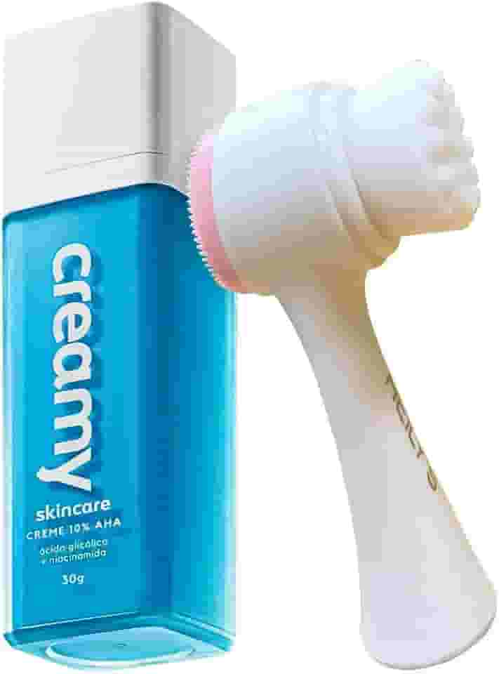 Kit Creamy Ácido Glicólico Creme Redutor de Linhas e Escova de Limpeza Facial 2 em 1 (2 produtos)