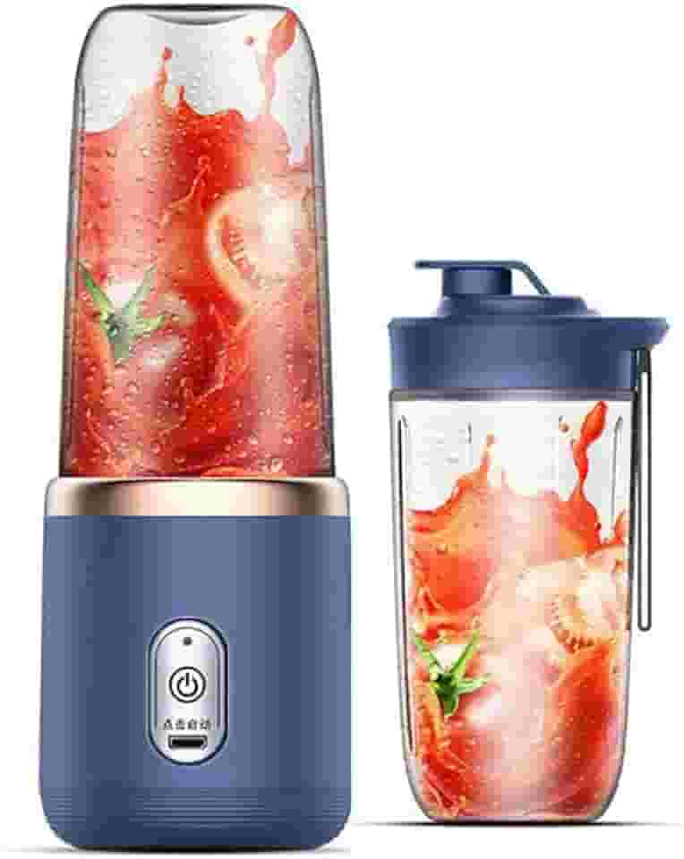 Original Fresh Juice Mini Liquidificador Portátil Elétrico Copo Liquidificador Portatil Recarregável USB Sem Fio Base (400ml, Azul)