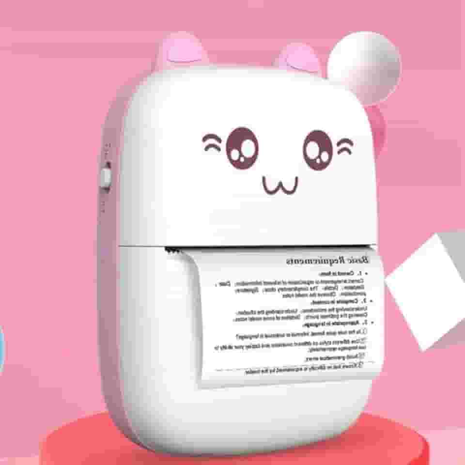 Mini Impressora Térmica Sem Fio Bluetooth Etiqueta Fotos Lembretes BT 200dpi (Rosa)