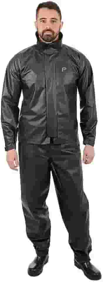 Conjunto Capa de chuva Motoqueiro Tamanho XG PVC 0,28mm Combate Com Gola Masculino Preto Pioneira - 2900-M-PRE-XG