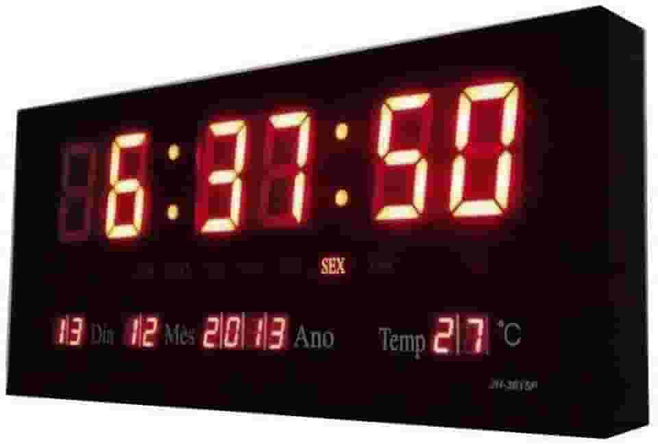 RELÓGIO de Parede LED Vermelho DIGITAL Alto Brilho com Termômetro Data e Hora 3x15x36