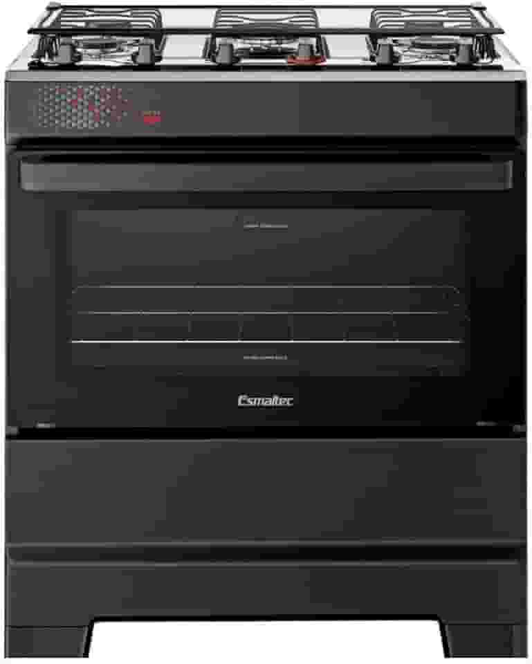 Fogão Esmaltec 5 Bocas Ideal Top Mesa Inox Tampa de Vidro Forno 84 Litros Preto T5IAP Bivolt