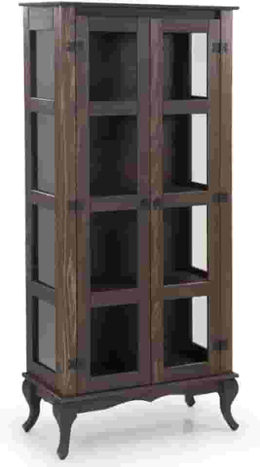 PENSE DENTRO DA CAIXA Cristaleira em Madeira Maciça com 2 Portas de Vidro - Estante para Armazenagem - Livreiro Tipo Vitrine com Duas Portas - Móvel para Sala de Jantar Tabaco