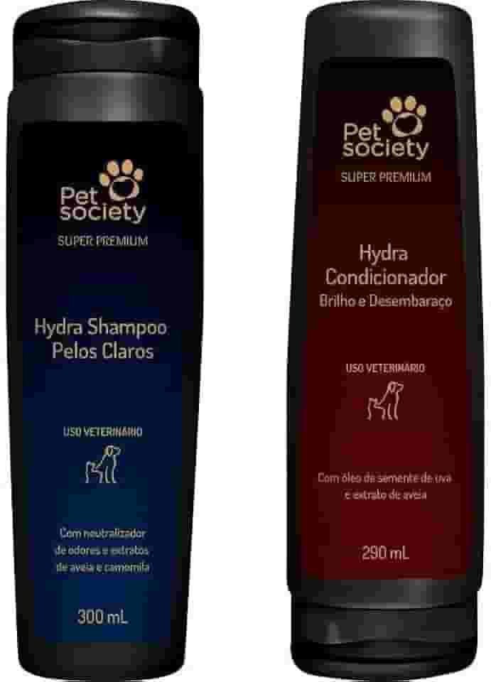 Kit Shampoo Pelos Claros E Condicionador Brilho Desembaraço Filhotes 290ml Super Premium Pet Society