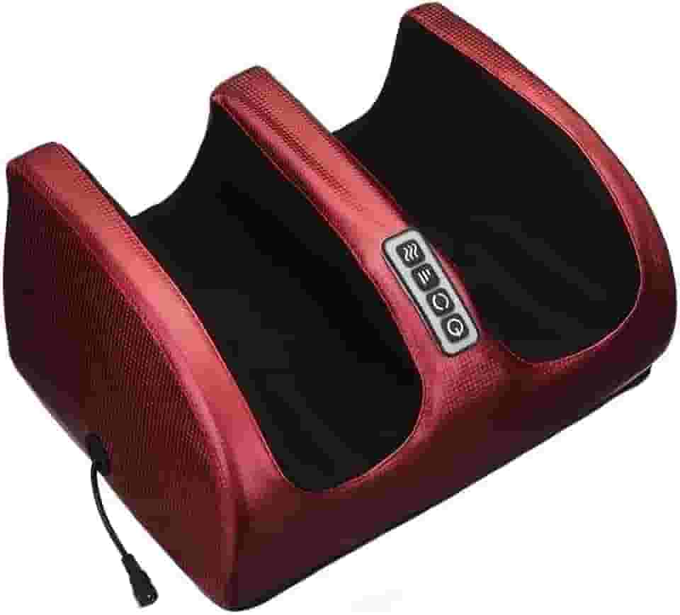 Massageador Elétrico Shiatsu para Pés e Pernas com Aquecimento – Alívio de Dores, Relaxamento Profundo e Circulação Ativada | Bivolt Automático - Vinho