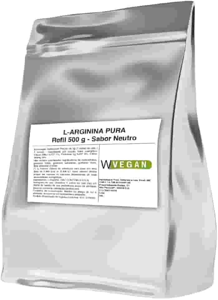 WVegan L-Arginina Pura em Pó, Suplemento Vegano, 500g Refil, Sabor Neutro, 3g por Porção, para Adultos Acima de 19 Anos, Arginina