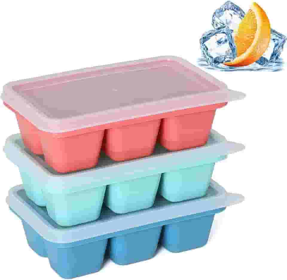 Formas de Gelo Mini com Tampa 3 Unidades – Silicone de Fácil Liberação, Empilháveis, Antivazamento, Para Congelador Pequeno, Mini Geladeira, Dormitório e Viagem – 18 Cubos