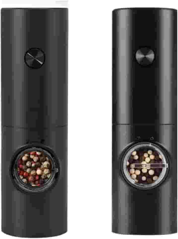 Kit 2 Moedor de Pimenta e Sal Elétrico Profissional Conjunto Moedor de Pimenta do Reino e Sal Grosso Tempero Automático Pacote com 2 Com Recipiente de 70 ml a Pilha Premium