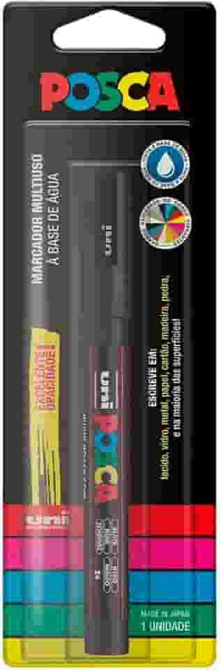 POSCA, UNI, Caneta Marcador PC-5M, Ponta Média, traço de 2,5mm a 6,8mm, Preta, Blister com 1 Unidade