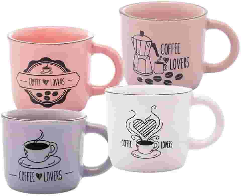WOLFF - Conjunto 4 Canecas de Café de Cerâmica Coffee Lovers 60ml