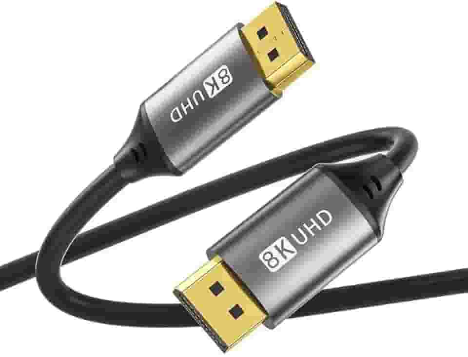 Cabo DisplayPort Premium 1.8 Metros- Versão 1.4 | Suporta 8K | 4K – Compatível com HDR10, Ultra High Speed 32,4Gbps, FreeSync, G-Sync – Alta Velocidade - Blindado - Resistente