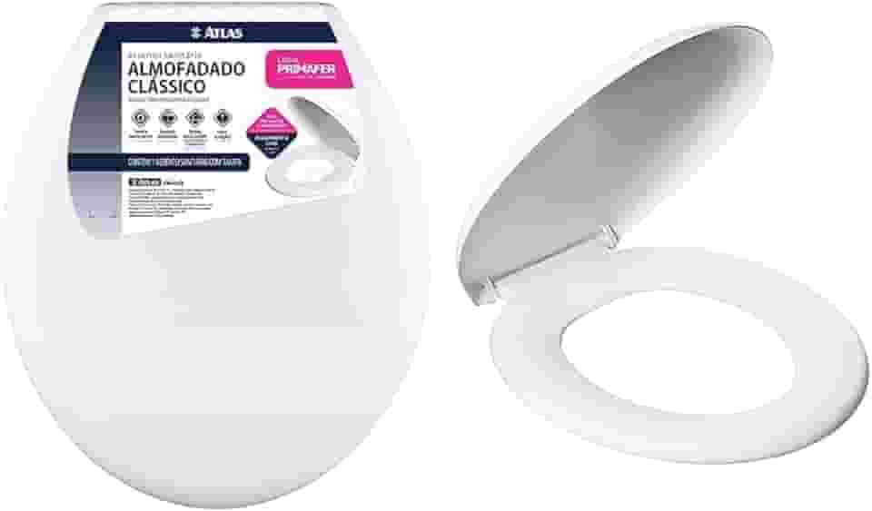 Atlas - Assento Sanitário Plástico Almofadado Clássico com Kit de Fixação, Cor Branca