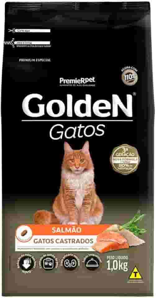 Ração Golden para Gatos Adultos Castrados Sabor Salmão, Premier Pet, 1kg