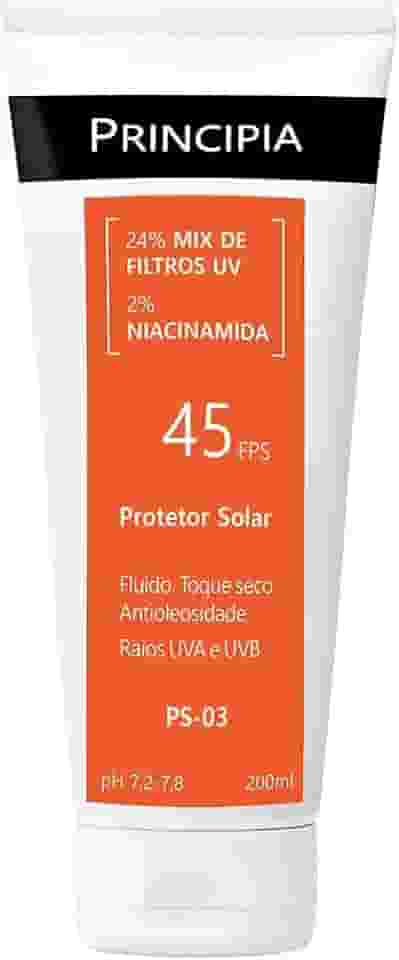 PRINCIPIA, Protetor Solar Corporal FPS 45, 24% Mix de Filtros UV + 2% Niacinamida PS-03 com 200ml