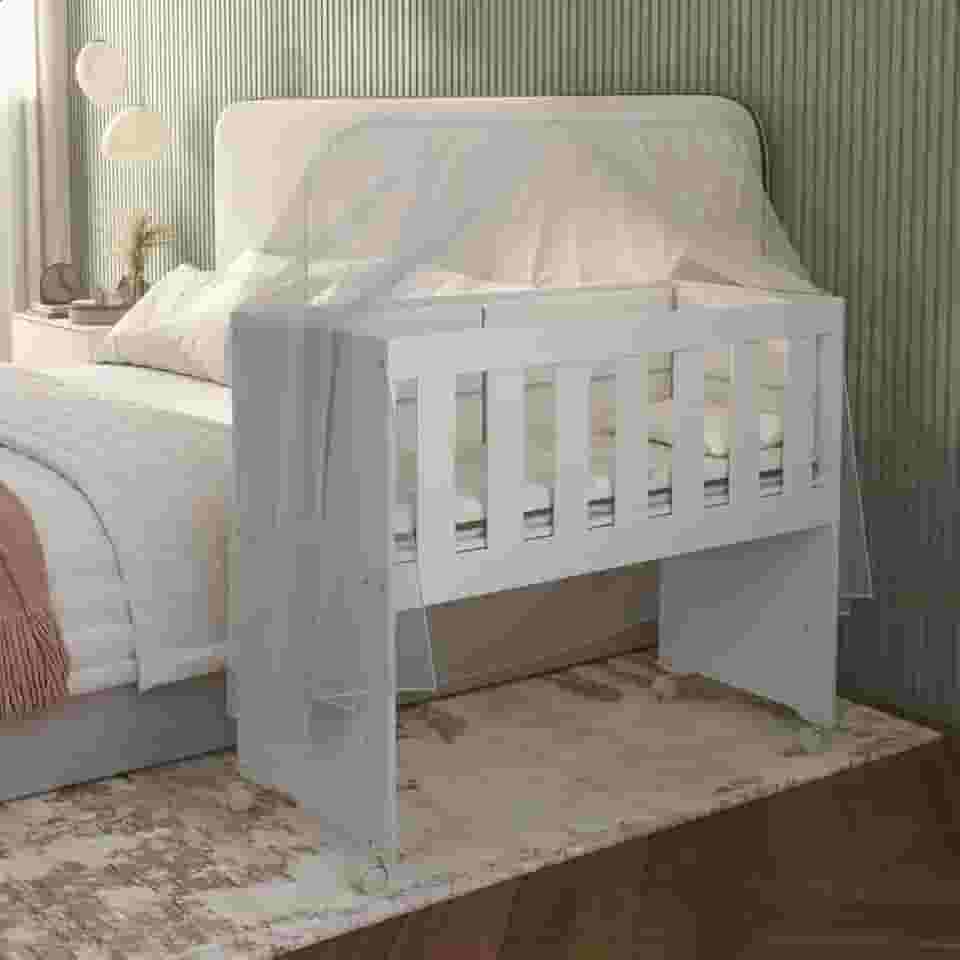 Mini Berço Com Colchão E Suporte Para Mosquiteiro Multifuncional 5x1 Rodízios Chiqueirinho (Branco)