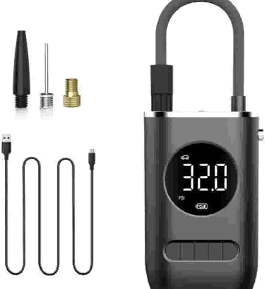 Calibrador Compressor Bomba De Ar Portátil Digital com Lanterna LED para Encher Pneus de Carro, Moto, Bike, Bicicleta, Bola e Piscina Inflável– Bateria Recarregável de 4000 mAh Premium