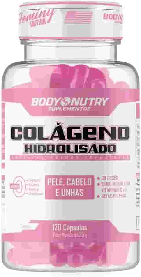 Colágeno Hidrolisado Feminy 120 Cápsulas Pele, Cabelo e Unha + Ácido Ascórbico Vitamina C e Acetato de Tocoferol Vitamina E 0% Açucar e Sem Gluten Collagen Matéria Prima Importada - Body Nutry