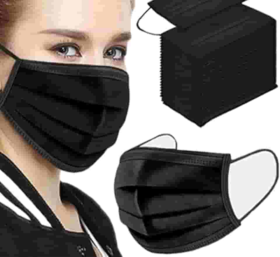 Mascara Descartavel Tripla Camada Com Elastico e Clip Nasal - 50 Und (Preta)