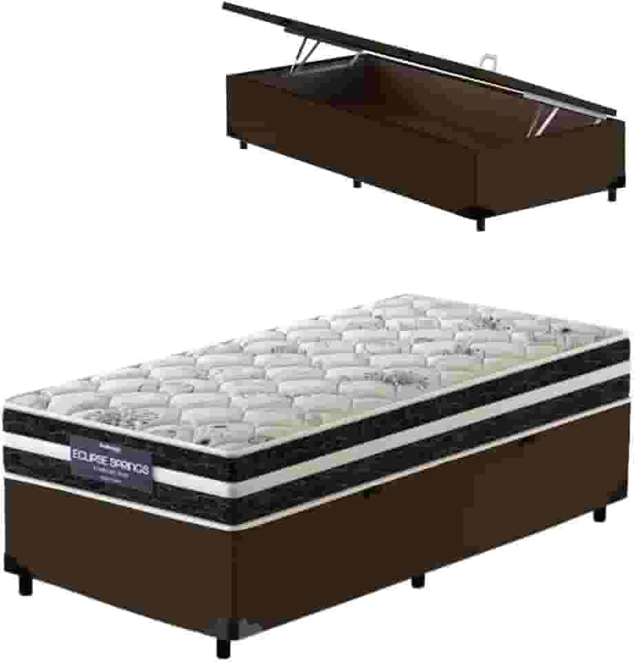 Cama Box Baú Solteiro King Marrom + Colchão Molas Ensacadas - Probel - Eclipse Springs 96x203x62cm