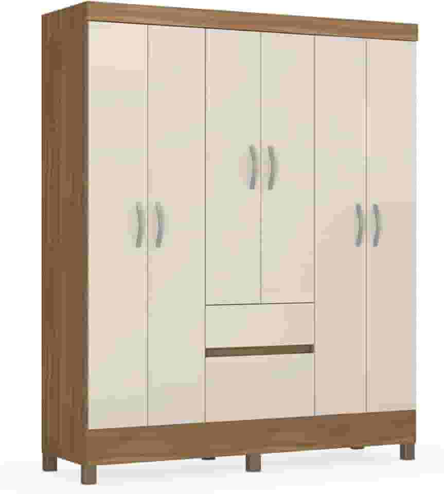 Guarda Roupas Casal 6 portas 2 Gavetas Flash Demobile (Amêndoa/Off White)