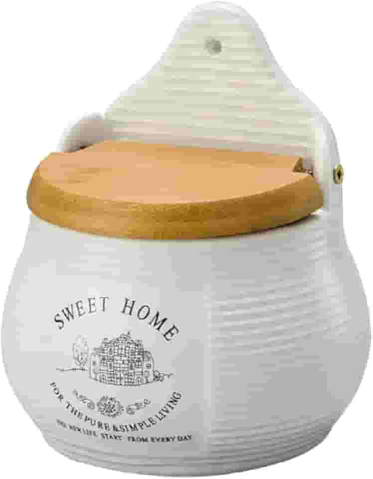 LYOR - Saleiro de Parede de Cerâmica com Tampa de Madeira Sweet Home 10cm x 7,5cm x 13cm