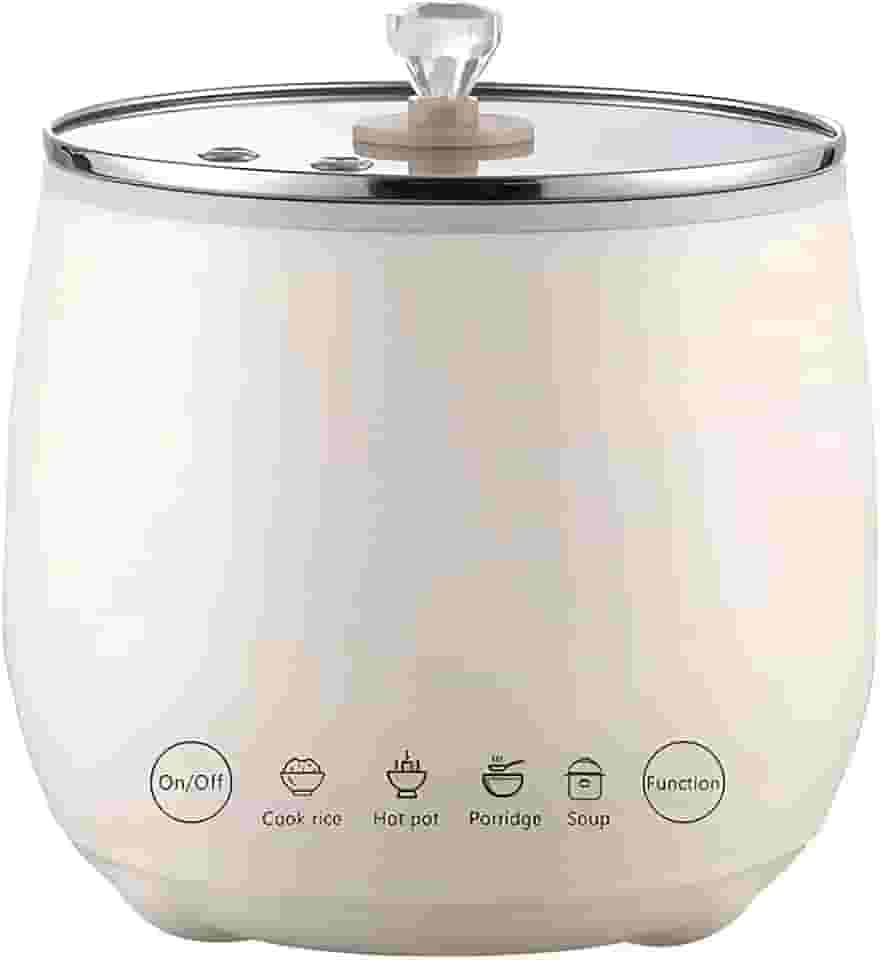 Mini Panela Elétrica Multifuncional, Branca, 1.8L, Cerâmica/Vidro, 350W, com Tampa e Colher, para Arroz, Caldo, Sopa e Mingau, 16x17cm (220, Volts)