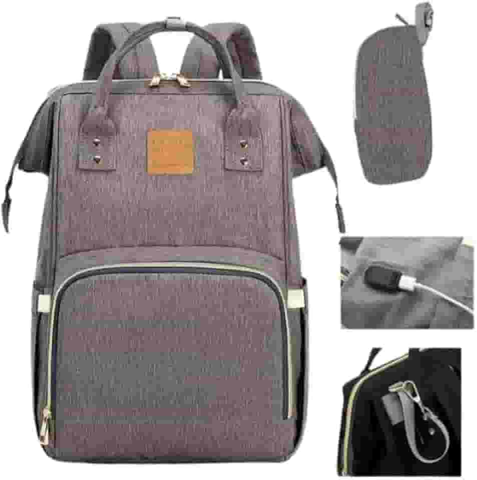 Bolsa Mochila Maternity Land Original Tradicional Com Usb+Bolsinha Porta Mamadeiras+Par de Ganchos (Cinza)