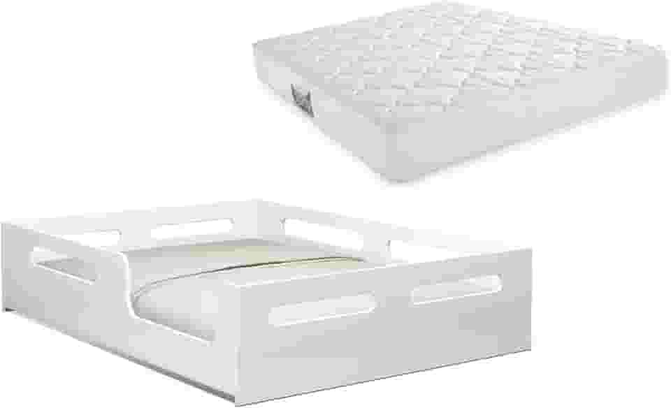 Cama Casal Infantil Montessoriana Educativa Quarto de Criança Baixa e Segura Com Colchão (Branco)