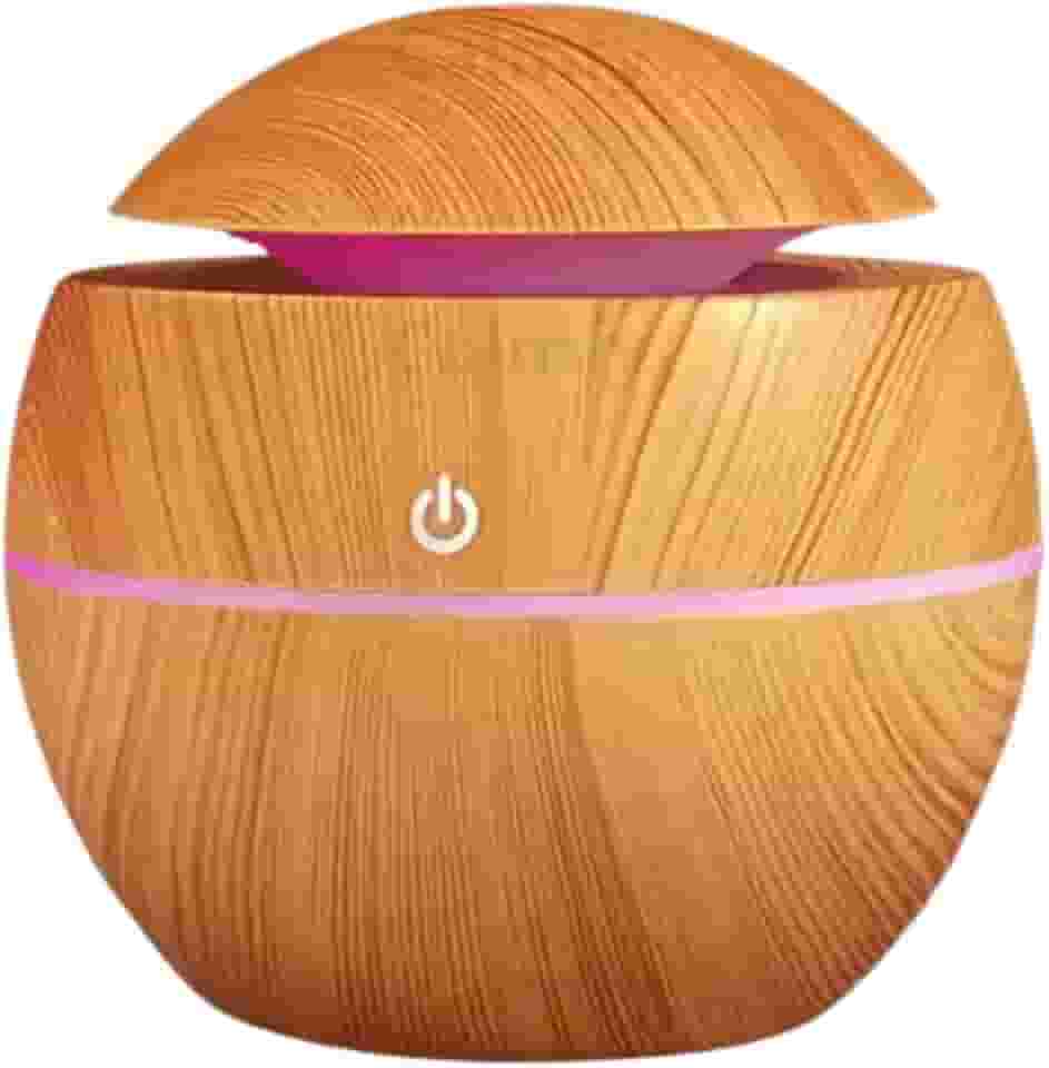 Umidificador de Ar Difusor de Aromas Ultrassônico 130ml - Óleos Essenciais, Luz LED, Bivolt - Silencioso e Portátil para Casa e Escritório (Madeira Claro)