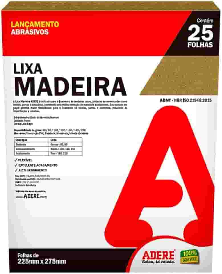 Folha Lixa madeira Papel Bege Adere Lmd100 225mmx275mm - 25 Folhas