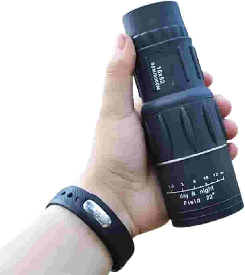 Monóculo Profissional Tático 16×52 Alta Definição – Zoom Longo Alcance | 66 Metros à 8 km, Lente HD, Compacto, Resistente, à Prova d’Água c/Alça - Ideal para Viagem, Esporte e Camping