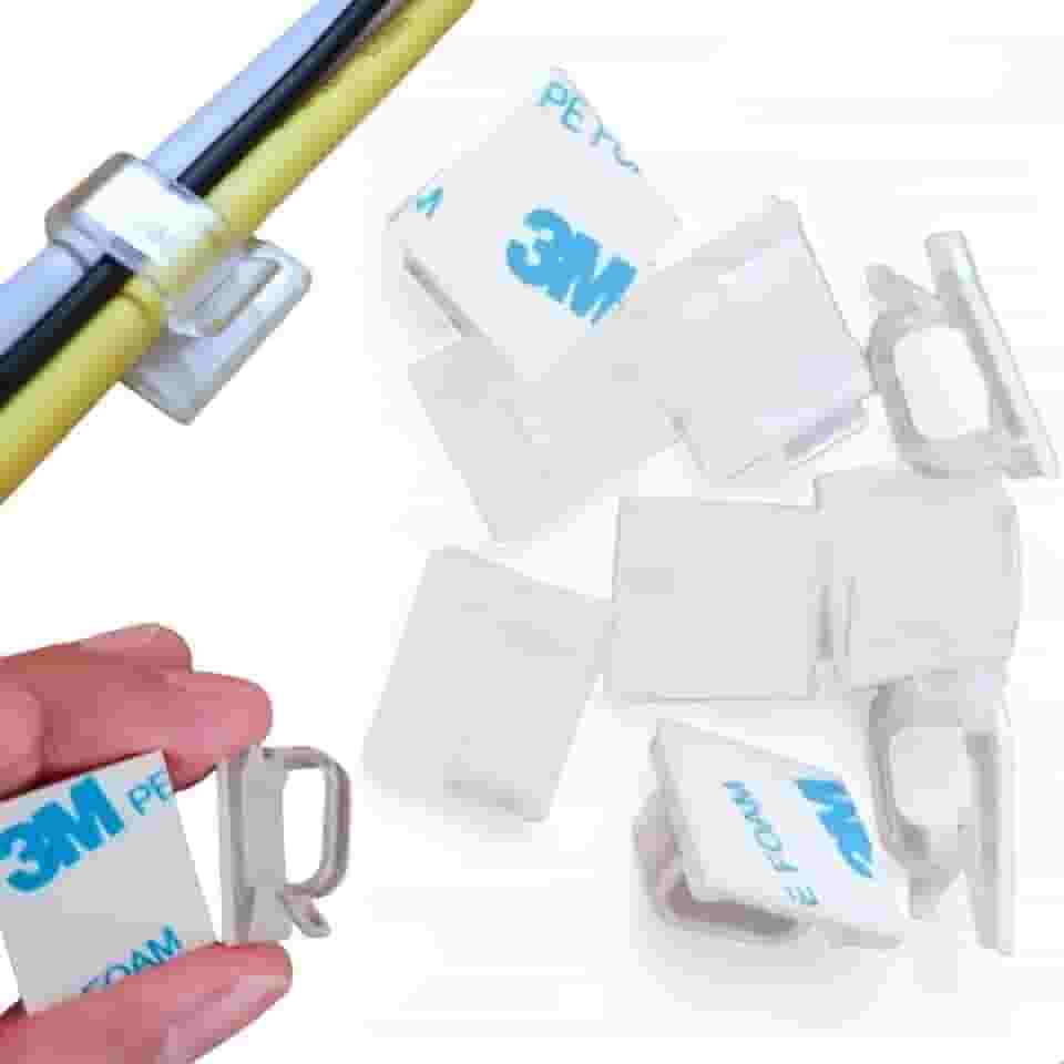 Organizador de Cabos e Fios Kit com 20 Peças Unidades Clipes 13 mm Autoadesivos Fita 3M Premium Passa fio Abraçadeira Organizadores Adesivo Clips Fixador Fixação Presilha Autocolantes