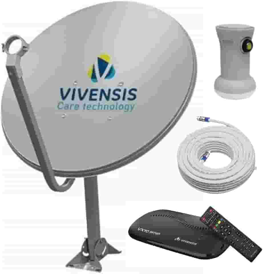 Kit Antena Nova Parabólica Ku Vivensis Digital Completa 100% Canais Livres Receptor Sat Full Hd LNBF Cabo 5g