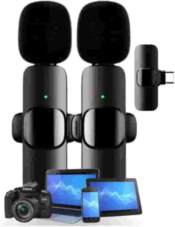 Kit com 2 Microfones de Lapela Sem Fio Wireless com Receptor Profissional Tipo C para Reuniões, Palestras, Vídeos