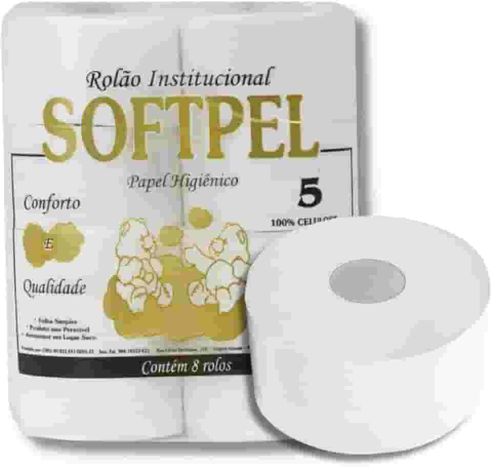 Papel Higiênico Softpel, Rolão 10cm x 200m, Celulose 100%, 8 Unidades