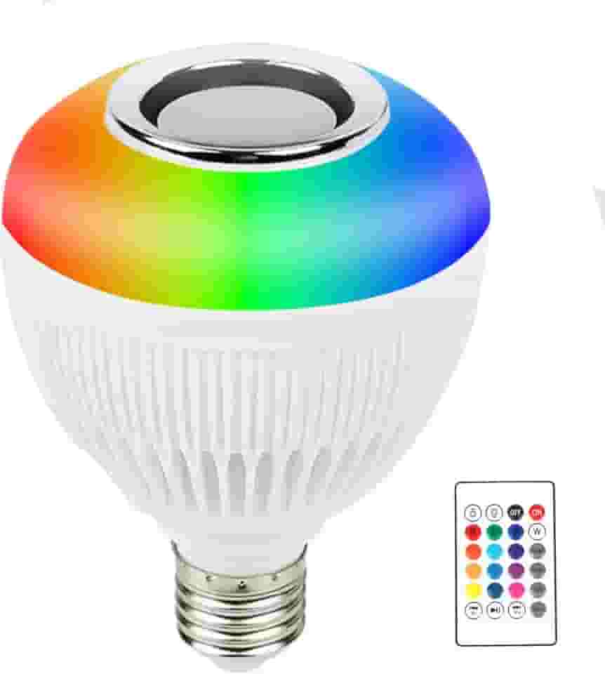 Lampada Musical Bulb Led Colorida RGB E Caixa De Som Via Bluetooth Com Controle Remoto Controla a Intensidade Das Cores Encaixe E27 Bivolt Para Quartos Salas Escritório E Festas Premium FastJoy