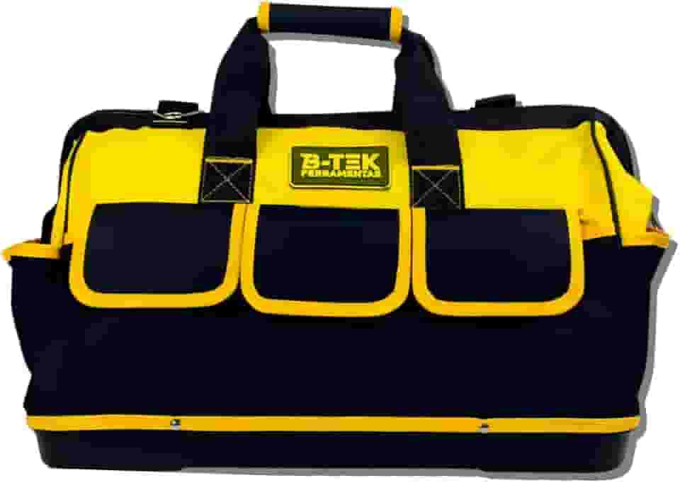 Bolsa Para Ferramentas Mala Reforçada Eletricista 16 Divisões Profissional Base Rígida Preta e Amarela