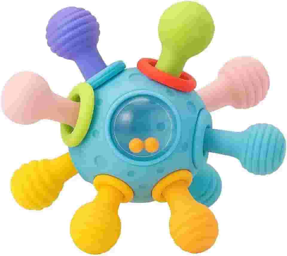Mordedor Infantil 360° com Chocalho – Brinquedo Sensorial Colorido e Flexível, Livre de BPA, Estimula os Sentidos e Alivia o Nascimento dos Dentinhos (Circular)