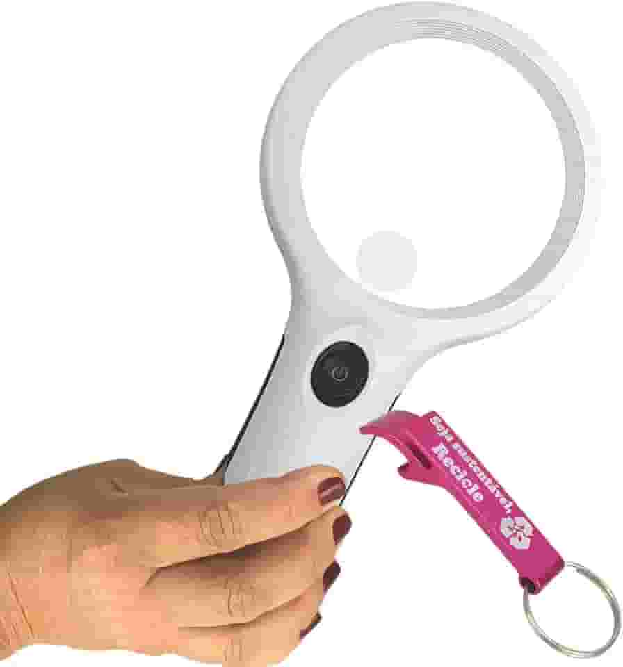 Lente de Aumento Lupa de Mão Com Luz 8 LEDs 1 LED UV + Chaveiro CBRN09107