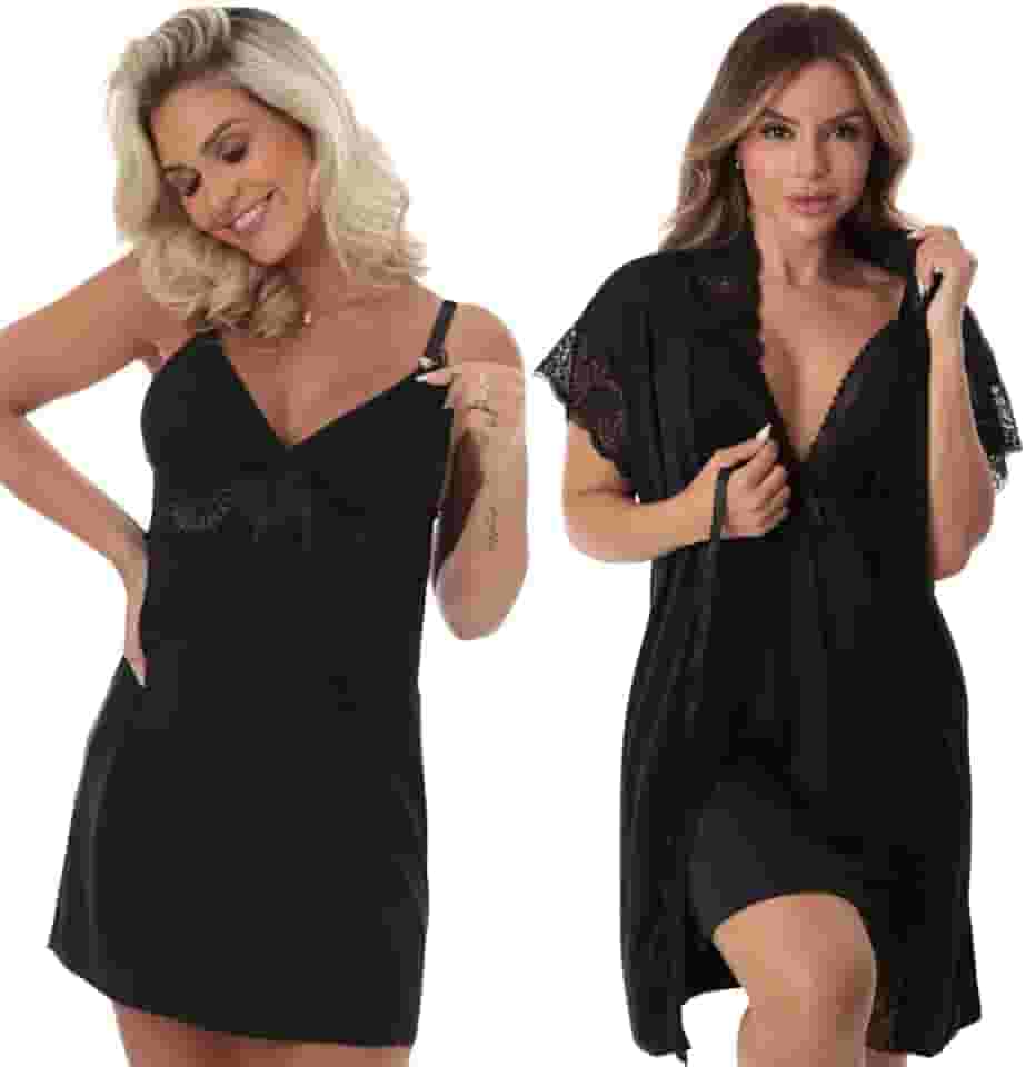 Kit Camisola Amamentação e Robe Pós Parto Saída Maternidade Pijama Confortável Gestante