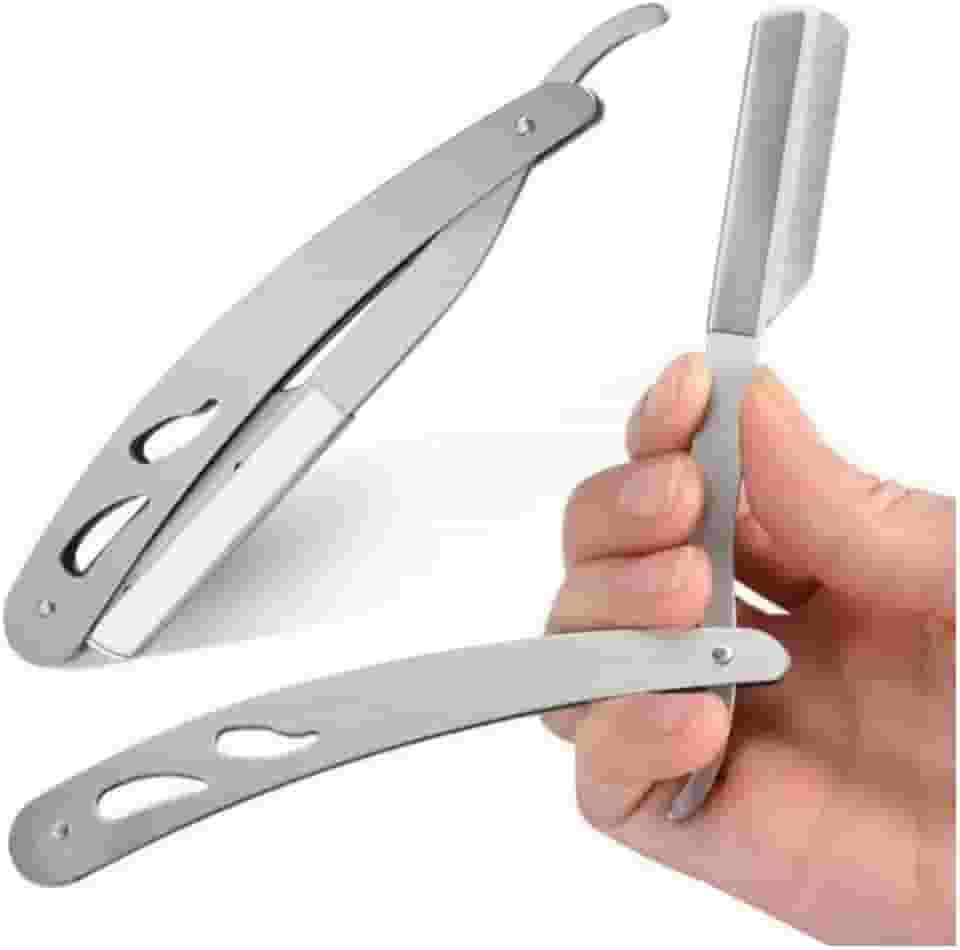 Navalhete Profissional de Barbeiro em Aço Inoxidável – Cabo Metálico Prata | Navalha Clássica para Barba e Acabamento Preciso