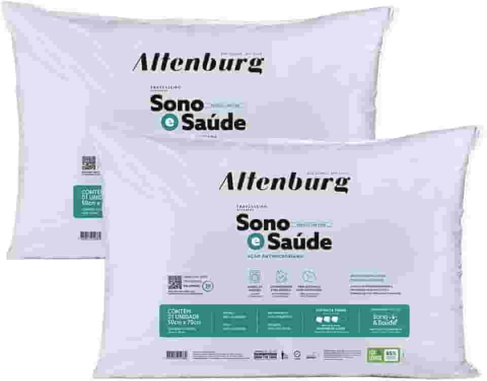 Kit 2 Travesseiros Altenburg Sono e Saúde, 50 x 70 cm, Suporte Firme, Branco
