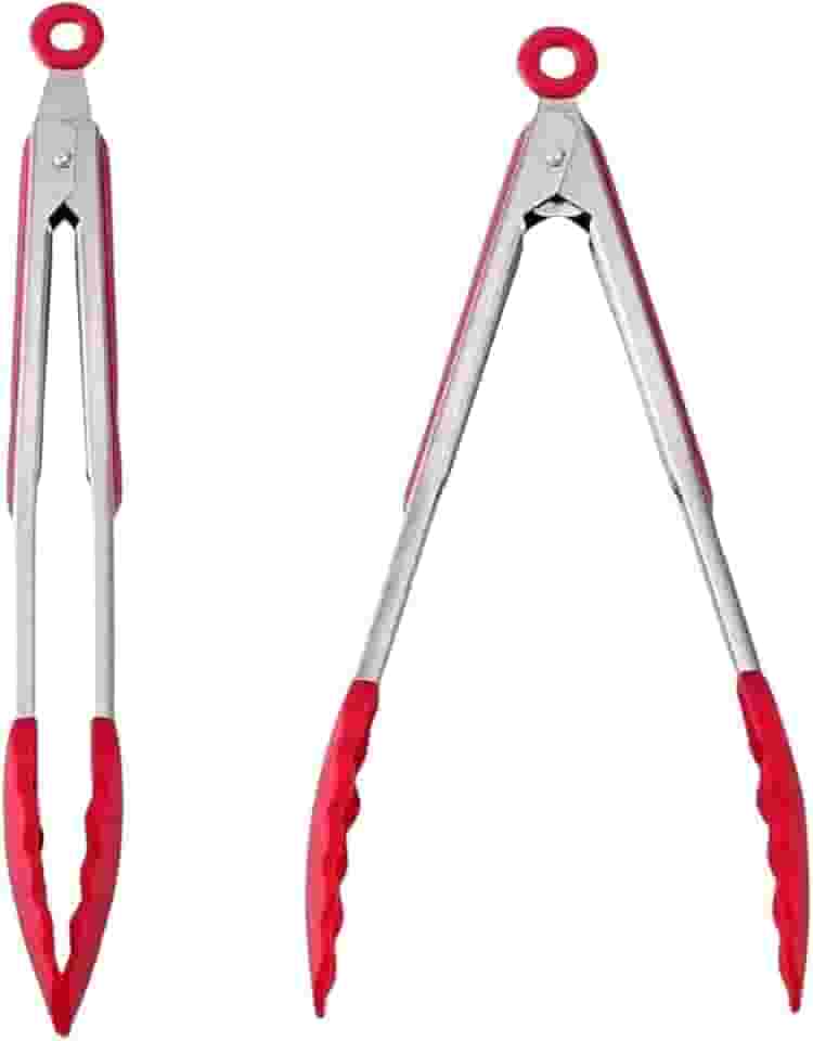 Kit 2 Pegadores Pinça Silicone Tamanhos 30cm e 25cm para Salada Churrasco Inox Fritura