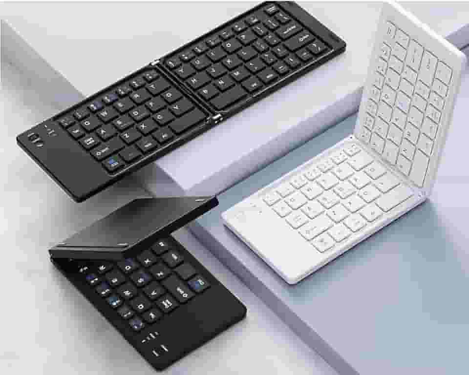 Teclado Sem Fio Bluetooth Dobrável Ultrafino Portátil – Recarregável USB-C, Compatível com iOS/Android/Windows, Teclas Silenciosas Estilo Notebook